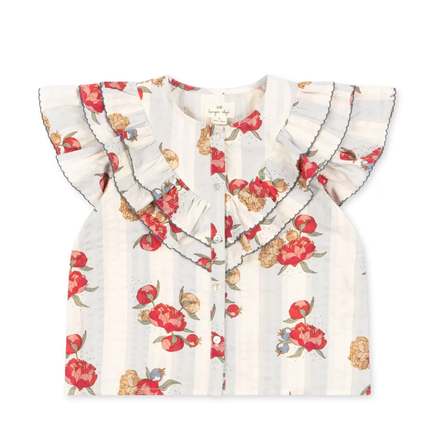 Flash Sale Konges Sløjd Kim-Shirt Met Korte Mouwen En Ruches - Peony Stripe